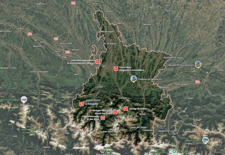 Carte de la zone d’intervention SAPA Haute-Pyrénées