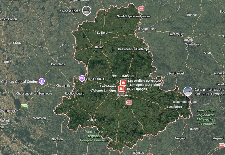Carte de la zone d’intervention SAPA Haute-Vienne