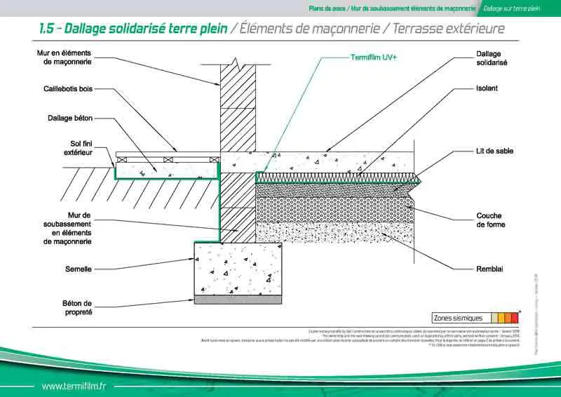 TERMIFILM -1-5- Traitement termites – TERMIFILM - Dallage solidarisé terre plein / Éléments de maçonnerie / Terrasse extérieure